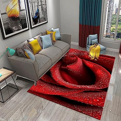 Sala De Estar Alfombra De Gotas De Agua De Rosas Rojas 3D Hijos El Modelo De Alfombra De La Sala Dormitorio Cabecera De La Habitación - Poliéster Ta