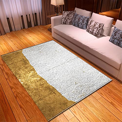 Chickwin 3D Mármol Alfombra de Salon Moderna Pelo Corto, Antideslizantes Lavable Alfombras de Habitacion Decorativa Dormitorio Alfombra para Comedor Balcón Salas (Mármol Dorado,60x90cm)