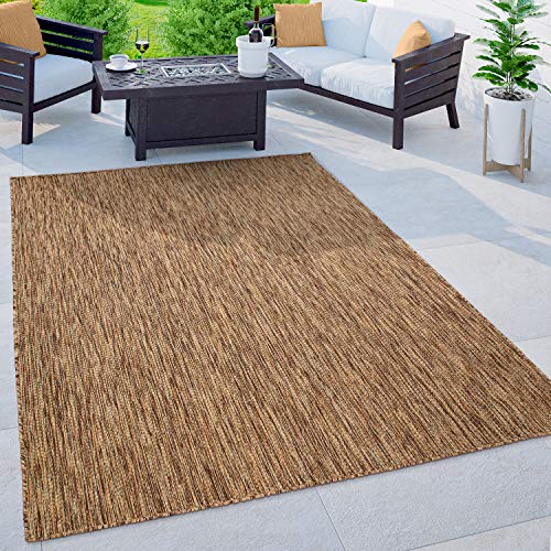 Paco Home Alfombra Exterior Interior Balcón Terraza Alfombra Cocina Monocolor Jaspeado, tamaño:60x100 cm, Color:Café