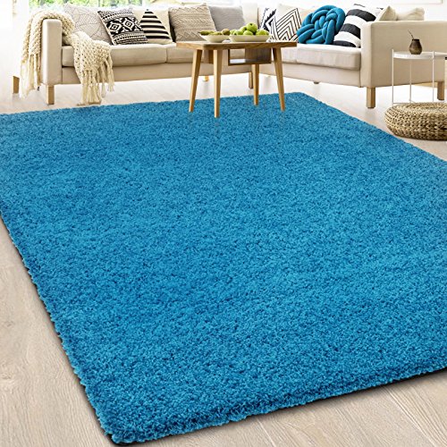 Casa Pura Barcelona - Alfombra, pelo largo, suave, grueso, calidad alemana, ideal para dormitorio, salón y pasillo, tamaños y colores diferentes , polipropileno, azul, 200x400m