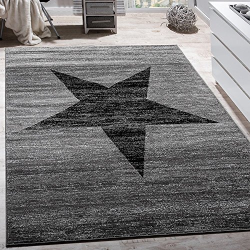 Alfombra Salón con Motivo De Estrellas, Habitación Infantil Y Juvenil Moderna Pelo Corto, tamaño:80x150 cm, Color:Gris