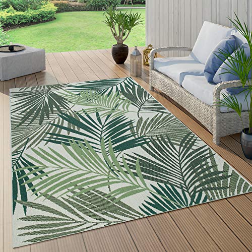 Paco Home Alfombra Salon De Habitacion Cocina Exterior Terraza Jardin Hojas De Palmera Jungla Floral Motivo Boho Chic Verde Negro, tamaño:100x200 cm, Color:Verde