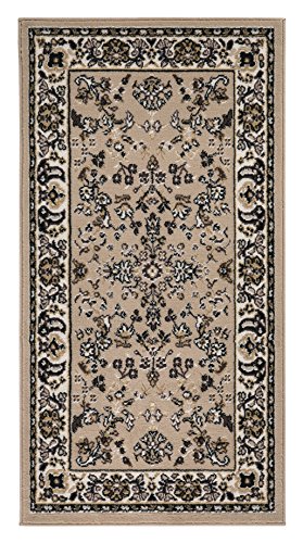 andiamo alfombra oriental clásica, alfombra persa - patrón de adorno, alfombra tejida, alfombra de pelo corto - 80x150 cm, beige