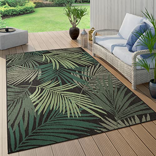 Paco Home Alfombra Salon De Habitacion Cocina Exterior Terraza Jardin Hojas De Palmera Jungla Floral Motivo Boho Chic Verde Negro, tamaño:200 cm Cuadrado, Color:Negro